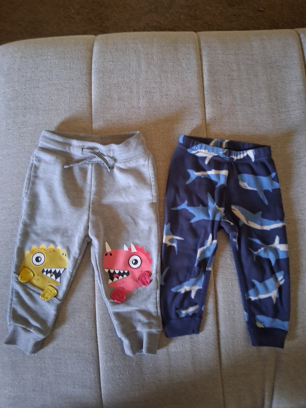 Cat & Jack Grey Joggers with Dino + Navy Shark Joggers 18-24m Set Of 2